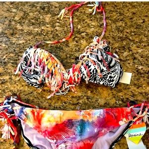 Raisins Sz L NWT fringe Laiser cut bikini